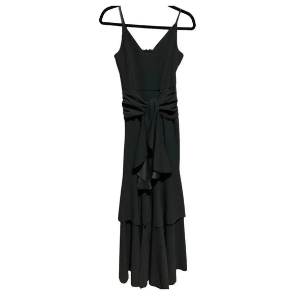 Venus Black Long Tiered Ruffled Tie Waist Stretch Layered Maxi Dress Size 6 - Picture 1 of 10